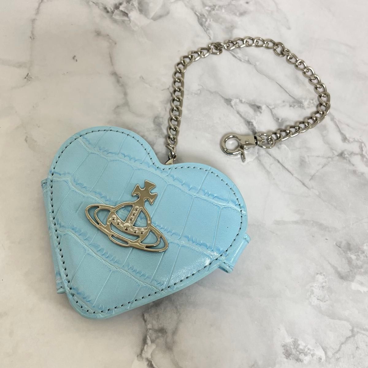 Vivienne Westwood key holder heart mirror charm light blue keyring