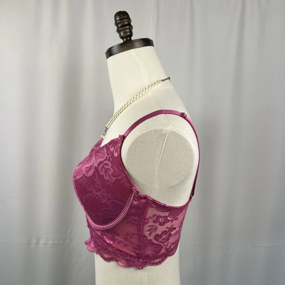 Sujetador Daisy Fuentes 38DD Push Up Mujer Línea Larga Rosa Con Aros Encaje Foto 3 de 4