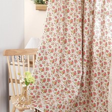 1 Pair Floral Linen Curtains Rustic Country Style Light Filtering Rod Pocket ...
