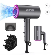 Hair Dryer, NEXPURE 1800W Professional Ionic Blow Dryer, 2 Attachments, Grey