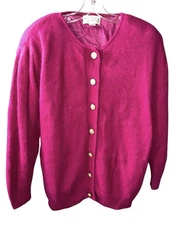 Vintage AZIZA Angora Rabbit Hair/Nylon Pink Lined Sweater Cardigan Sz M