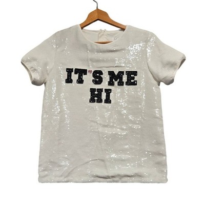 Lola + The Boys Girls White Sequin ITS ME HI Top Size 12 Taylor Swiftie Eras