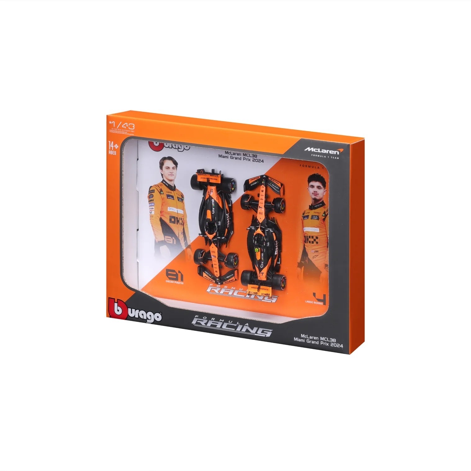 BURAGO 1/43 1:43 F1 MCLAREN MCL38 2024 TWO PACK NORRIS AND PIASTRI B18-38109