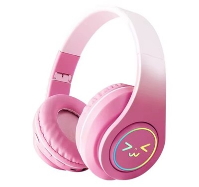 Riwbox WT-7S White Pink LED Light Over-Ear Headphones Headband Double Ear