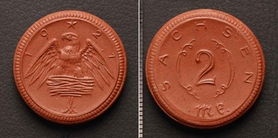 Germany Sachsen Porcelain Notgeld 2 Mark 1921 German Coin[E14925