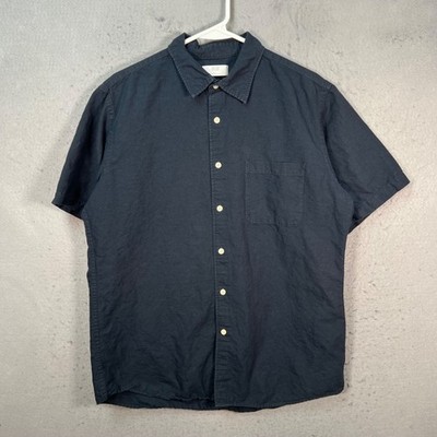 Uniqlo Mens Size Large Navy Blue Short Sleeve Linen-Cotton Button-Up Shirt | eBay Uniqlo Mens Size Large Navy Blue Short Sleeve Linen-Cotton Button-Up Shirt | eBay
