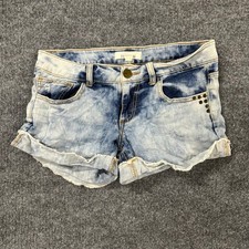 Forever 21 Denim Shorts Womens Size 27 Light Acid Wash Studded Frayed Distressed