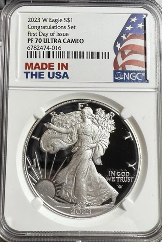 2023 W PROOF SILVER EAGLE NGC PF70 ULTRA CAMEO CONGRATULATIONS SET FDOI
