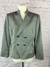 Tahari ASL Gray Double-Breasted Blazer suit jacket women 10 office peplum