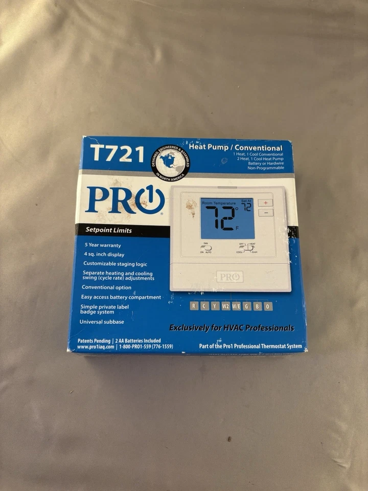 PRO1 T721 Digital Non-Programmable Thermostat, 2 Heat - 1 Cool Heat Pump. - Image 2 of 4