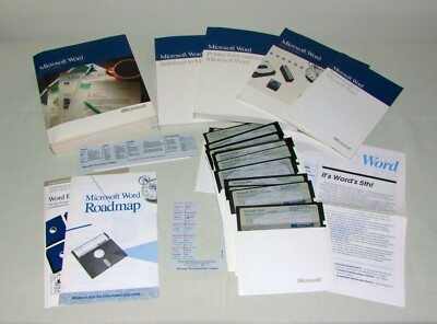 Vintage / 1990 PC-DOS Microsoft Word 5.0 Handbücher & Software auf 5,25'' Disketten