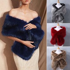 Women Faux Fur Soft Shawl Stole Wrap Scarf Coat Ponchos Bridal Winter Wedding