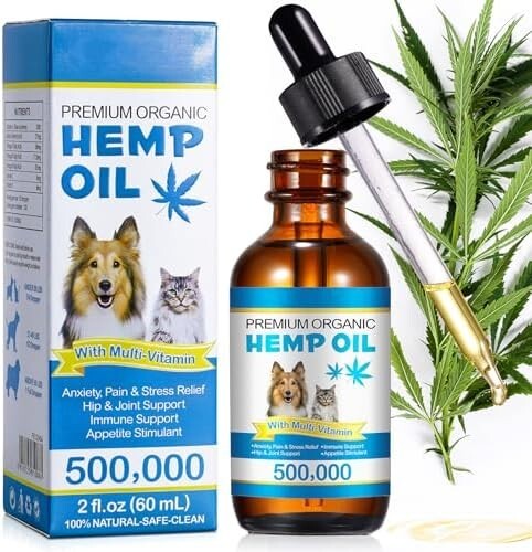 Hemp Oil for Dogs Cats Anxiety, Pain,Stress Calming Drops 100% Organic 60ML