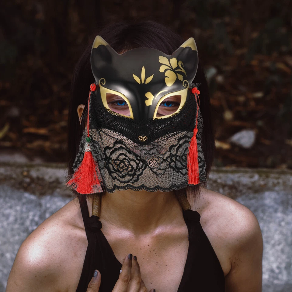 Fox Mask Dress Up Mask Fox Cosplay Mask Fox Mask with Lace for Halloween - Image 3 of 4