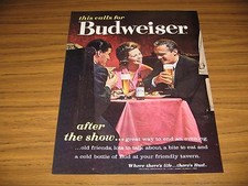 1962 Print Ad Budweiser Beer Couples Drink Bud at Dinner
