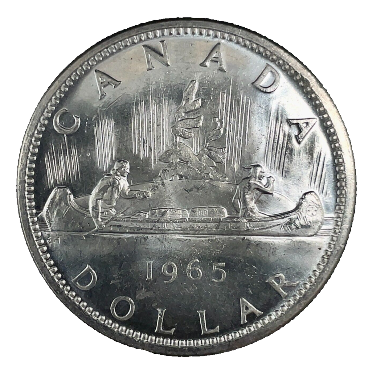 1965 PL Unc. $1 Canada Dollar .800 Silver Type 3 Large Bead Blunt