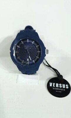 New Versace Versus Men's Silicone Dark Blue Date Watch with Case