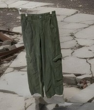 Angel Kiss Green Corduroy Cargo Pockets Wide Leg Pants Elastic Waist Sz Jr 3/26