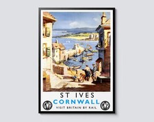 St. Ives Cornwall Vintage Travel Poster, British Railways Coastal Village and