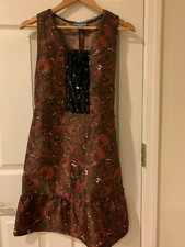 SIMPLY VERA WANG Women Red Floral Sheath Dress Black Sequins Sleeveless Sz S