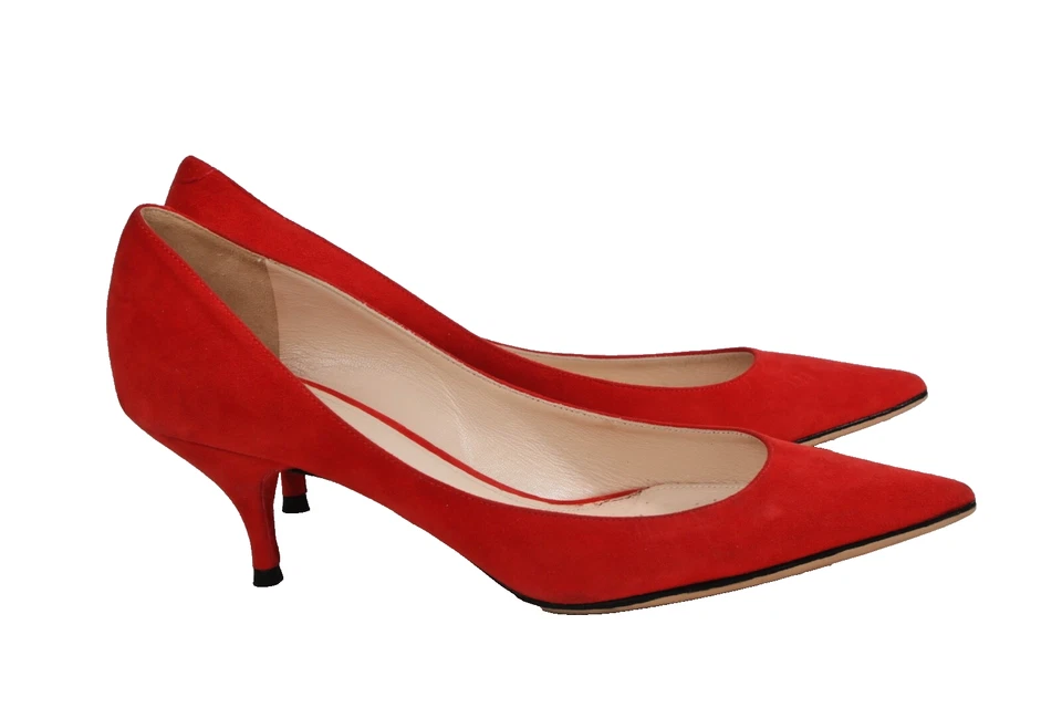 Nina Ricci Red Suede  Pointed Toe Pumps Leather Heels Size 38 - Image 3 of 4