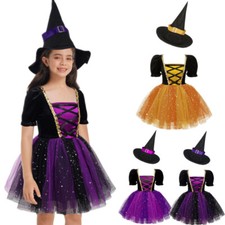Girls Fairytale Witch Costume Princess Dress Up Halloween Outfits Witch Hat
