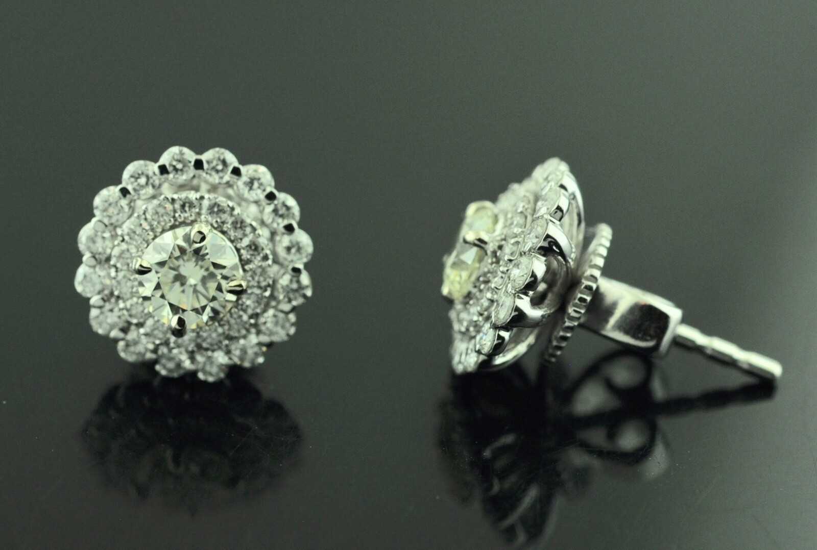 FILA Orecchino giacca oro bianco massiccio 14 kt diamanti naturali borchia aureola 1 10 ct 3 file