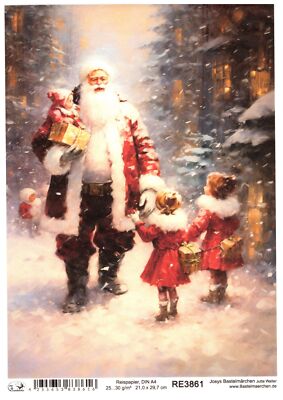 Reispapier A4 Strohseide Decoupage Weihnachten Kinder Weihnachtsmann RE3861