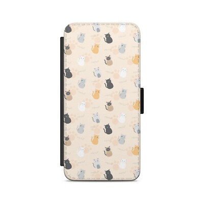 Miau Katzen Muster Flip Wallet Handyhülle für iPhone Modelle