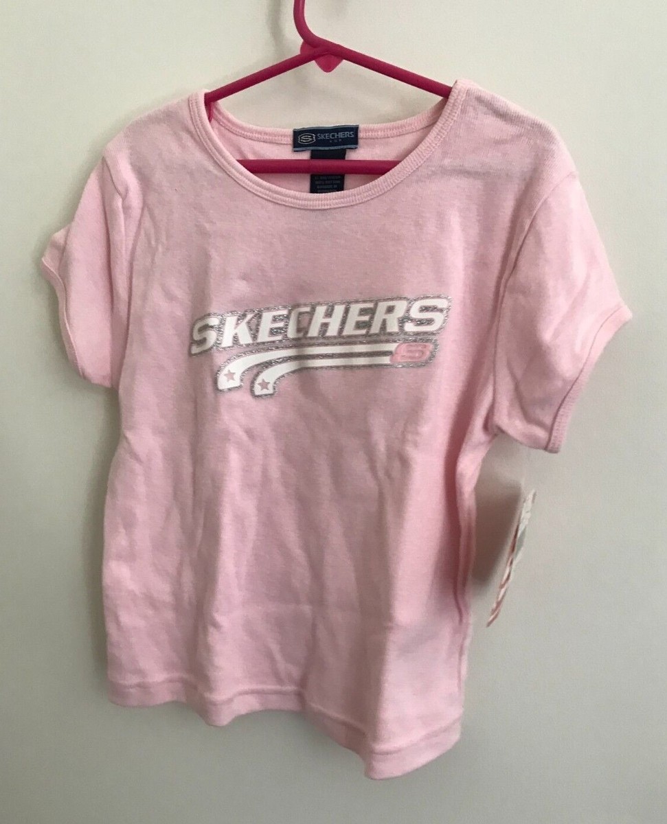 New VTG Y2K Skechers Girls Kids Light Pink Logo Short Sleeve