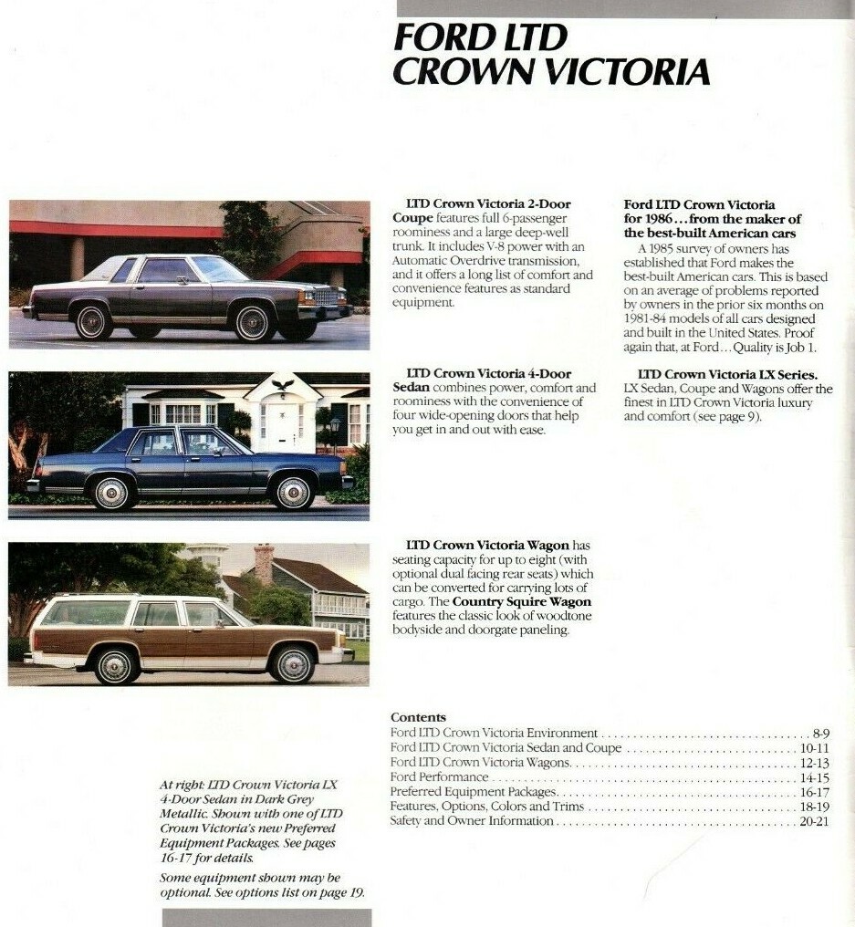 1986 Ford LTD / Crown Victoria Brochure with Color Chart:LX