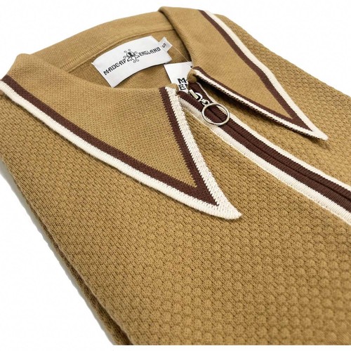 NEW MADCAP MENS 60s 70s MOD DAGGER SPEAR COLLAR ZIP POLO CARDIGAN MACK MC1094 - Picture 7 of 20