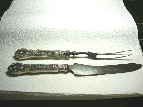 1800's Sterling Silver Gorham H-140 Carving Fork & Knife Set