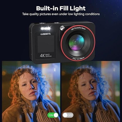 Digital Camera,FHD 4K 64MP Camera with Dual Screens 64GB SD Card 2 Batteries - Picture 2 of 8