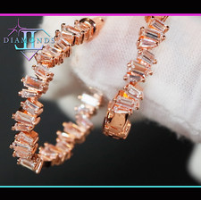 Rose Gold Diamond Hoop Earrings, Baguette Diamond Hoop Earrings, Hoop Earrings