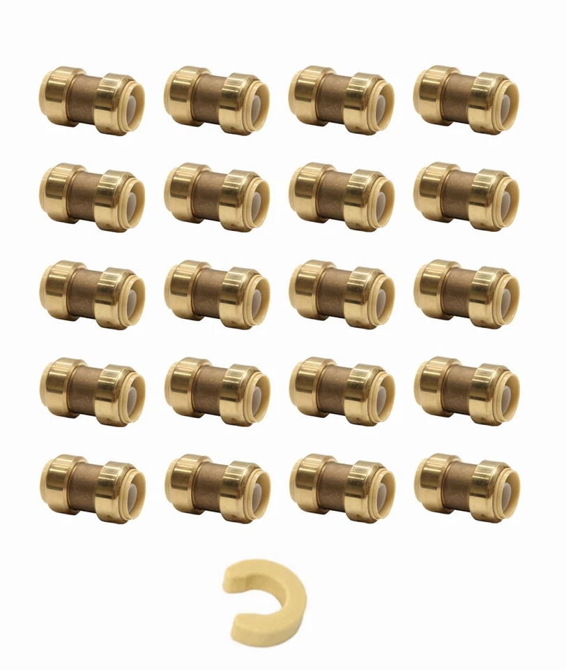 EFIELD 20PCS 1/2" X 1/2" PUSH FIT COUPLINGS FOR PEX, COPPER,CPVC PIPE, LEAD FREE