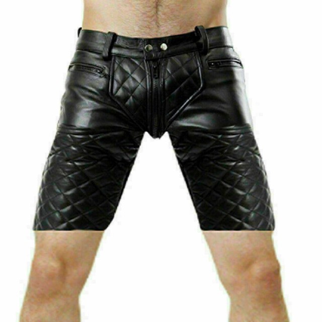 Men's Real Leather Quilted Padded Double Zip Full Length Sport Shorts eBay