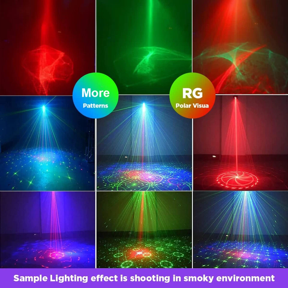 DJ Disco Stage Party Lights RGB LED Laser Projector Strobe Lamp Sound Activated - Image 2 of 4