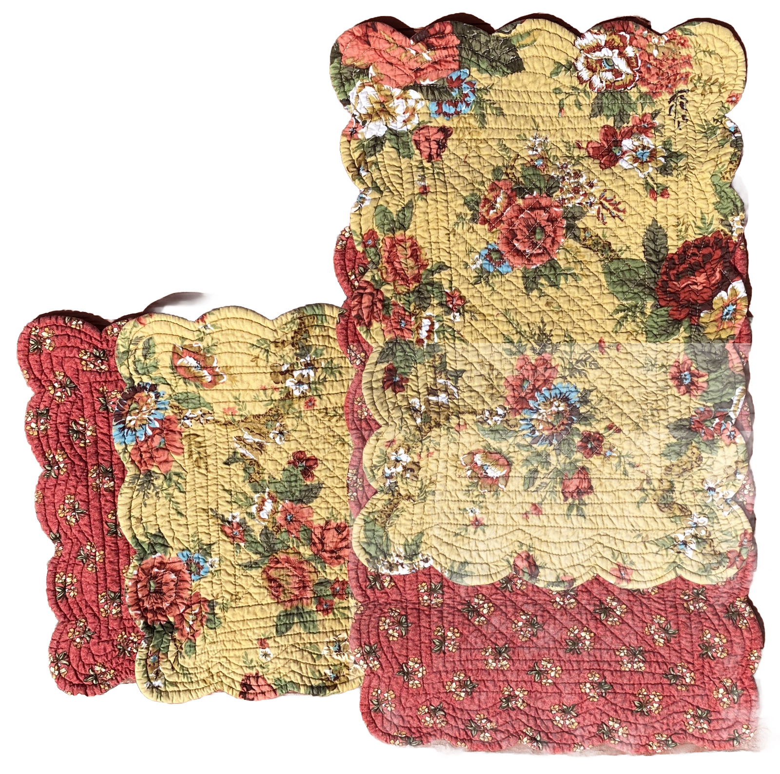 4pc Quilted Scalloped Placemats Cotton Floral Gold Multicolor