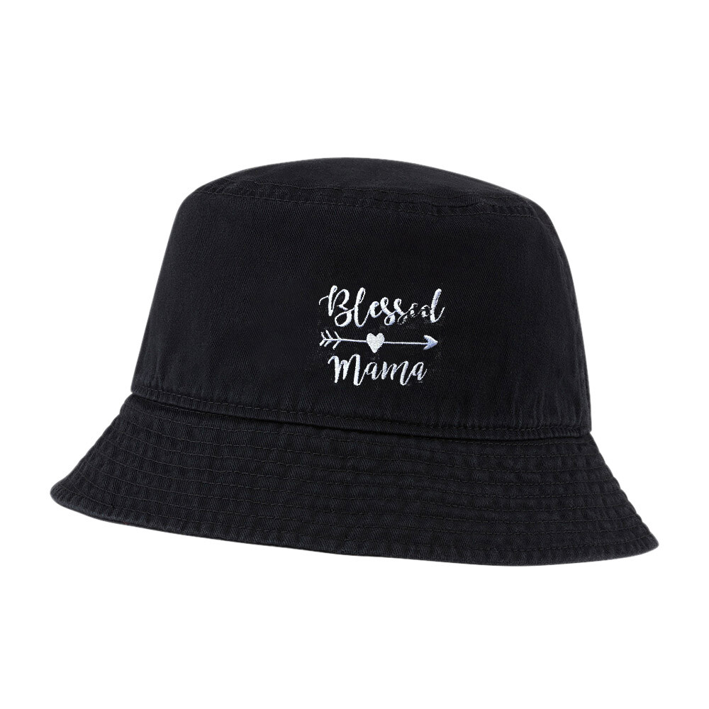 Blessed Mama Embroidered Cotton Bucket Hat for Men and Women