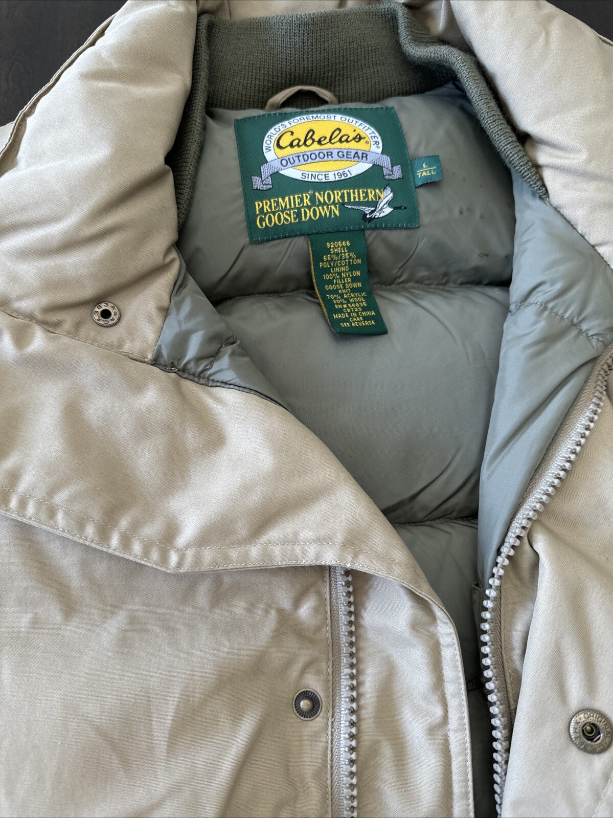 Cabela's Premier Northern Goose Down Filled Puffer Vest, Tan, Size L Tall