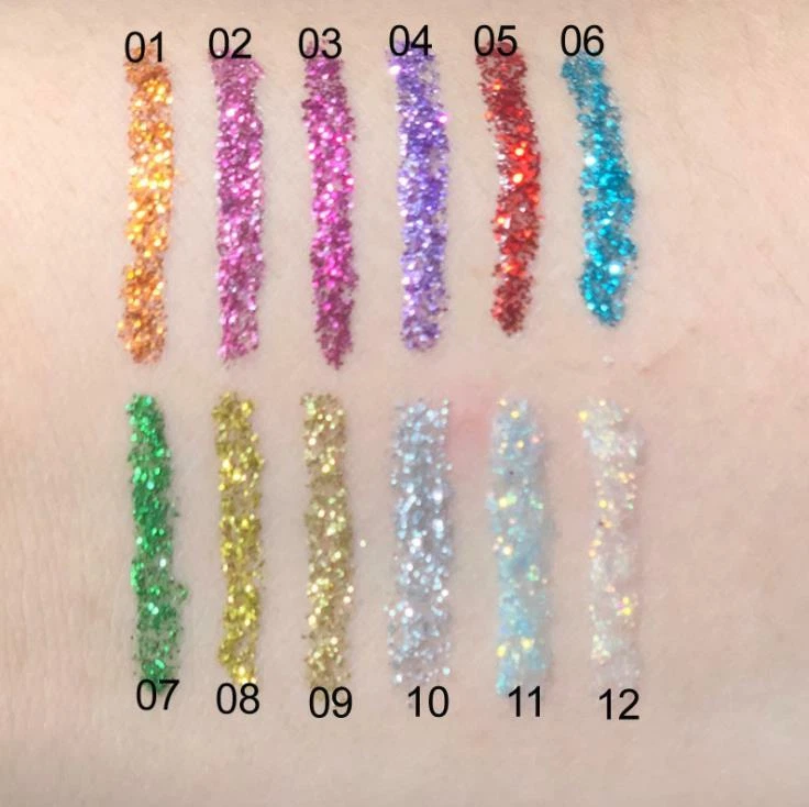 12 Colors GLITTER Waterproof Eyeshadow Liquid Eyeliner Makeup Shimmer Metallic - Image 3 of 4