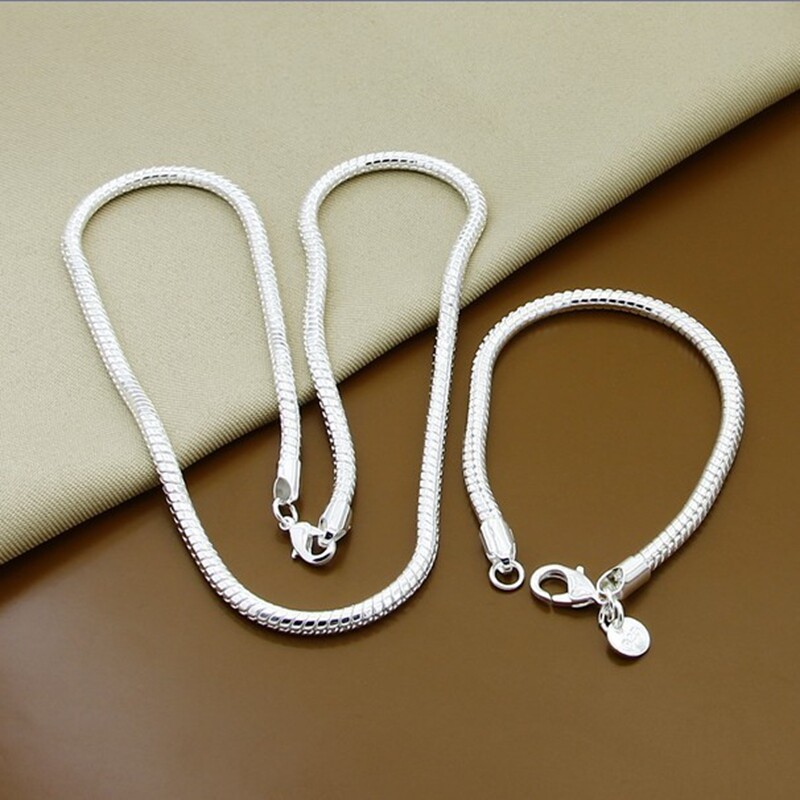 3mm Schlangenkette Halskette Armband Set 925 Silber gefüllt Sets
