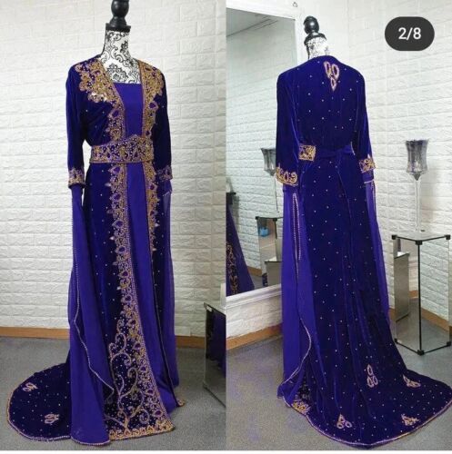 SALE Moroccan Dubai Kaftans Farasha Abaya Dress Very Fancy Long Gown Velvet BF84 - Picture 1 of 9