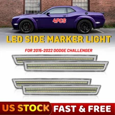 For 15-22 Dodge Challenger Front+Rear LED White Bumper Side Marker Light Lamp 4x