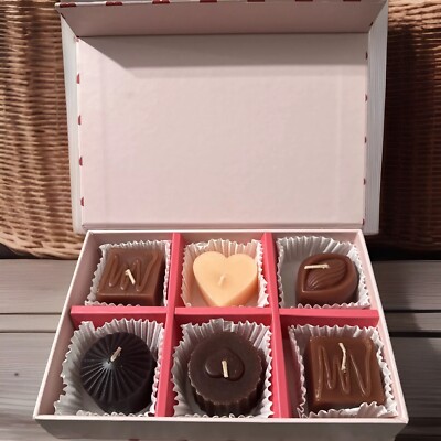 Chocolate Shaped Candles Set Of 6 unscented Gift Box decorative Dessert NIB