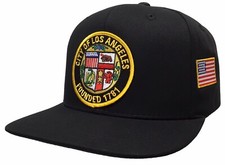 City of Los Angeles Black/Gold Seal W/ USA Flag Seal Black Snapback