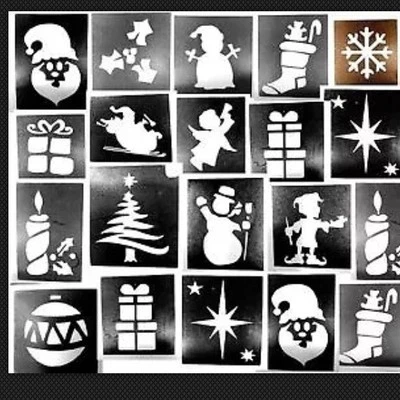 THE UNIQUE LITTLE GIFT SHOP LTD Christmas stencils 50 mix TOP UP UR GLITTER TATTOO KIT Facepaint Glass Fabric