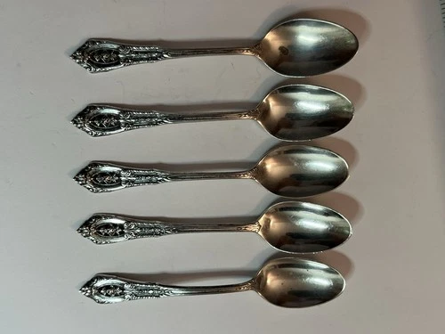 5 Wallace Sterling Silver Rose Point Demitasse Spoons 3-3/4” Long 40 Grams