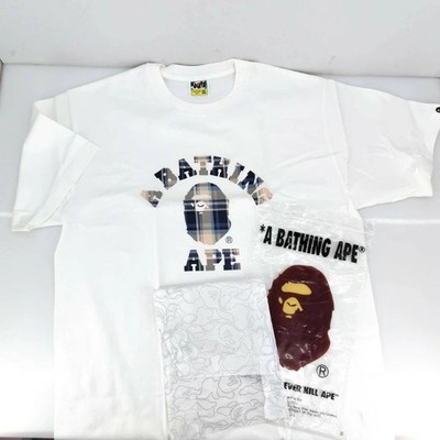 A Bathing Ape BAPE Check College Tee Weiß XXL Baumwolle Gebraucht Guter Zustand